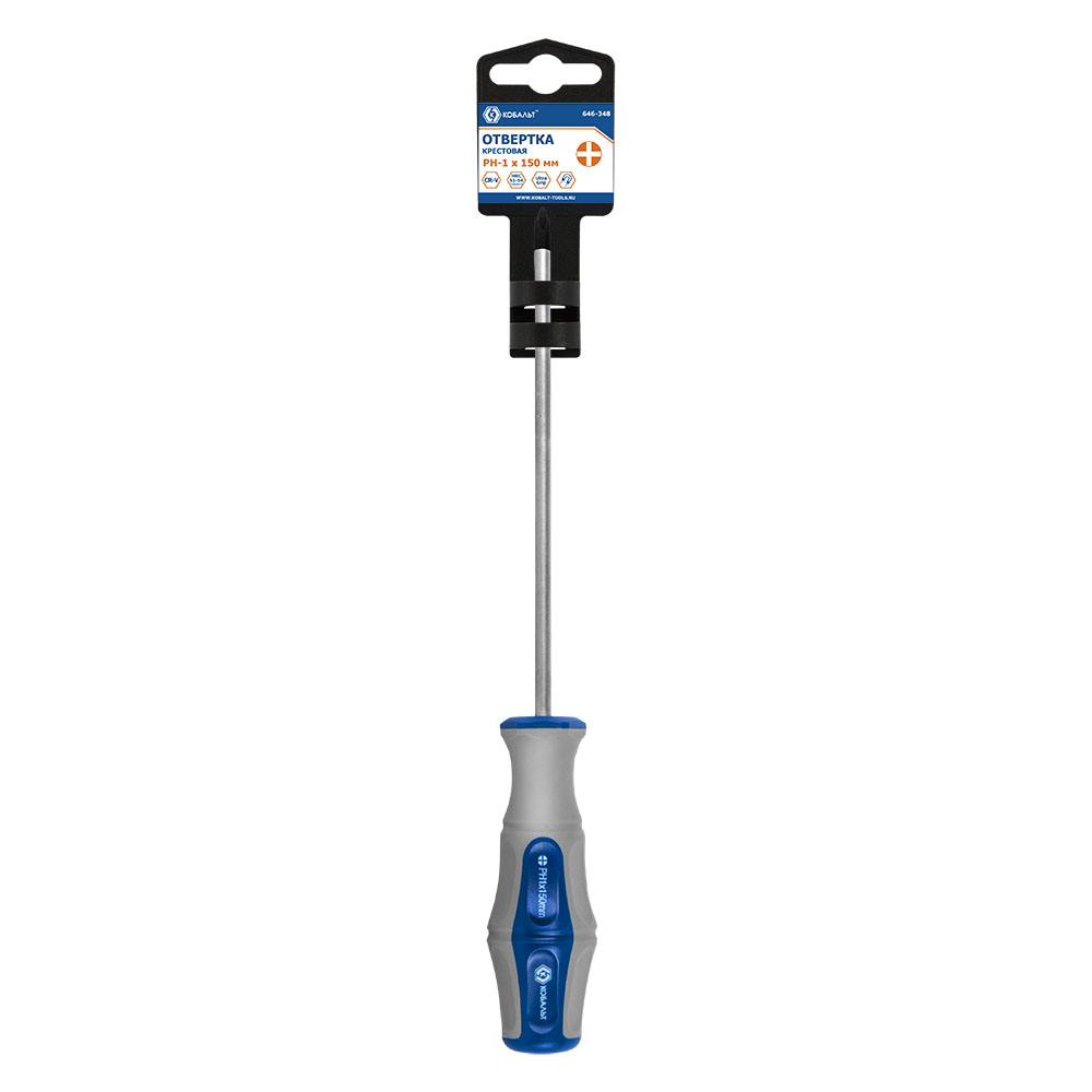 Отвертка Ultra Grip КОБАЛЬТ PH-1 х 150 ммCR-V, двухкомпонентная рукоятка (1 шт.) подвес