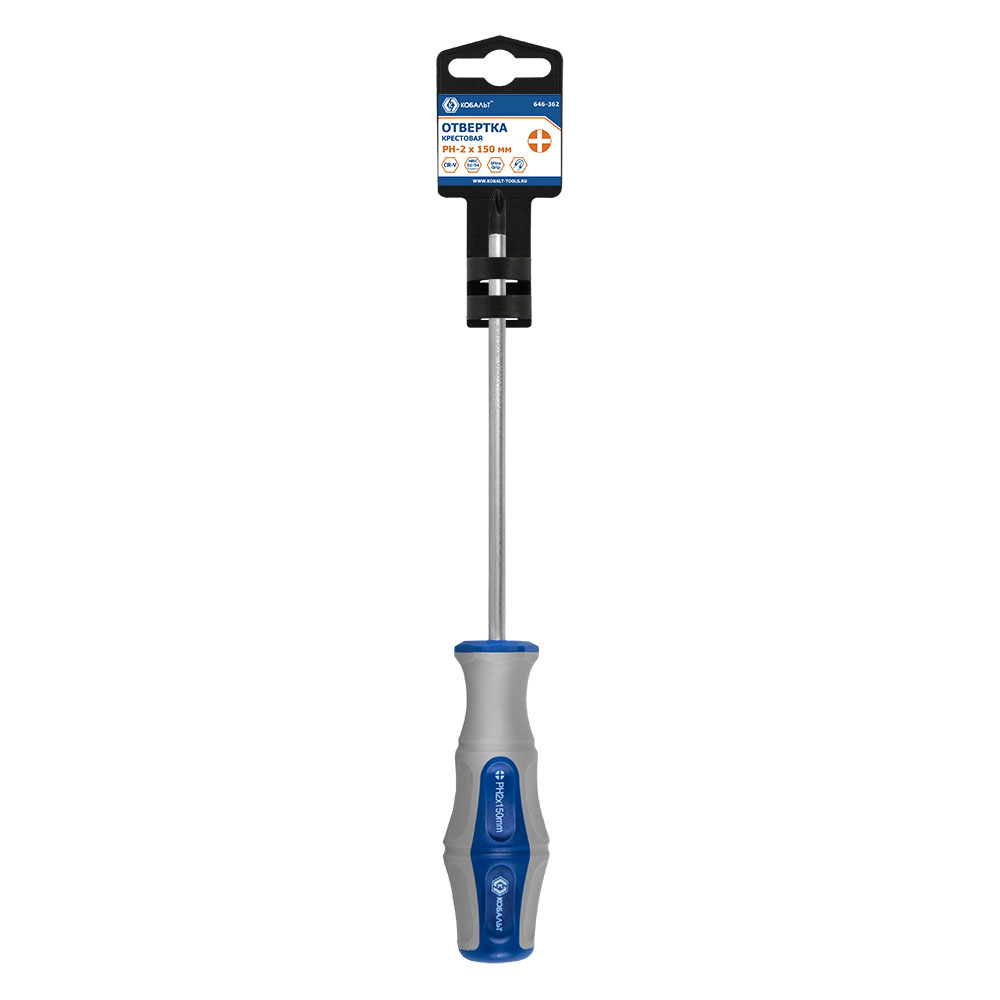 Отвертка Ultra Grip КОБАЛЬТ PH-2 х 150 ммCR-V, двухкомпонентная рукоятка (1 шт.) подвес