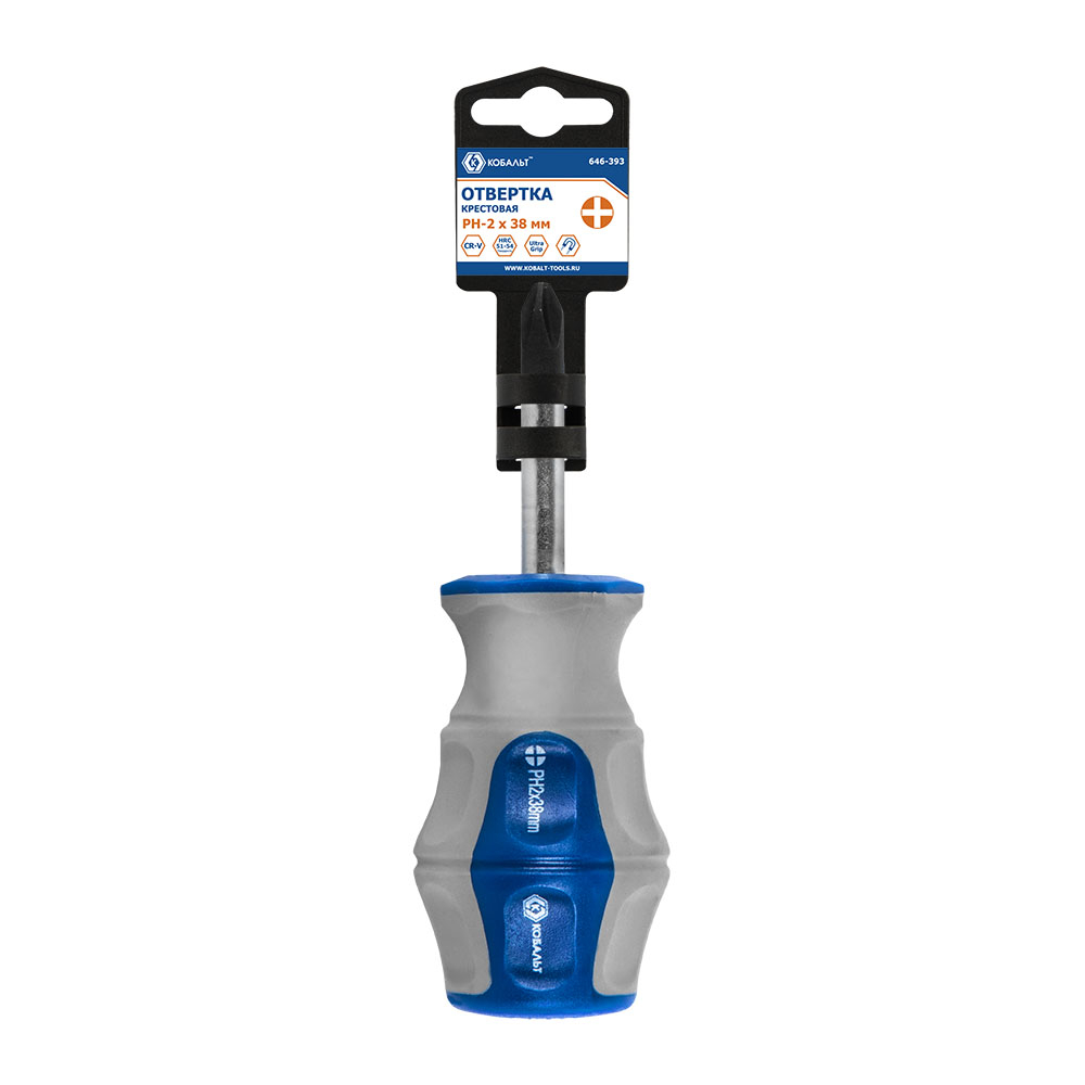 Отвертка Ultra Grip КОБАЛЬТ PH-2 х 38 ммCR-V, двухкомпонентная рукоятка (1 шт.) подвес