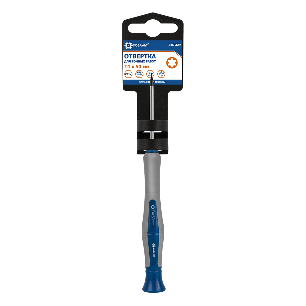 Отвертка для точных работ КОБАЛЬТ Ultra Grip T4 х 50 ммCR-V, двухкомпонентная рукоятка (1 шт.) подвес