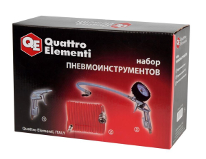 Набор пневмоинструментов QUATTRO ELEMENTI 3 шт, шланг 5м, пистолеты для накачки шин и обдувочныйшланг 5м, пистолеты для накачки шин и обдувочный