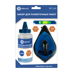 Набор разметочный КОБАЛЬТ шнур + краска, дл. шнура 30м., в пласт.корп., уровень, синий мел. пор.