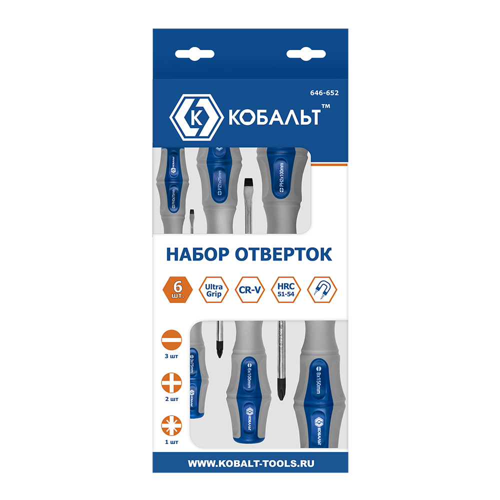 Набор отверток КОБАЛЬТ Ultra Grip CR-V (6 шт.) коробка (646-652)