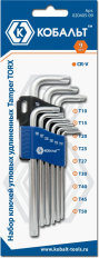 Набор ключей угловых КОБАЛЬТ удлиненных Tamper TORX T10, T15, T20, T25, T27, T30, T40, T (020405-09)T10, T15, T20, T25, T27, T30, T40, T45, T50 (9 шт.) блистер