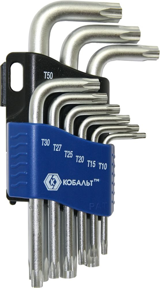 Набор ключей угловых КОБАЛЬТ Tamper TORX T10, T15, T20, T25, T27, T30, T40, T45, T50  Cr (020406-09)T10, T15, T20, T25, T27, T30, T40, T45, T50  Cr-V (9 шт.) блистер