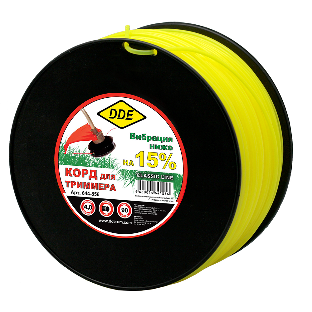 Корд триммерный на катушке DDE "Classic line" (круг) 4,0 мм х 90 м, желтый (644-856)(круг) 4,0 мм х 90 м, желтый