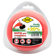 Корд триммерный в блистере DDE "Hard line" (круг армированный) 2,4 мм х 90 м, серый/красный(круг армированный) 2,4 мм х 90 м, серый/красный