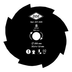 Нож для триммера DDE GRASS CUT 8 зубьев, 255 х 25,4/20 мм  (толщина = 1,6 мм)(толщина = 1,6 мм)