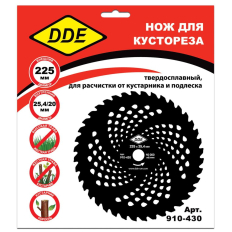 Нож для кустореза DDE WOOD CUT твердосплавный, 40 зубьев, 225 х 25,4/20  (толщина = 1,3 мм)(толщина = 1,3 мм) 