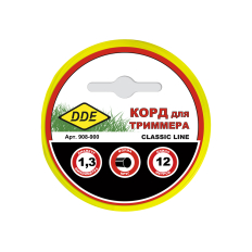 Корд триммерный на подвесе DDE "Classic line" (круг) 1,3 мм х 12 м, желтый(круг) 1,3 мм х 12 м, желтый