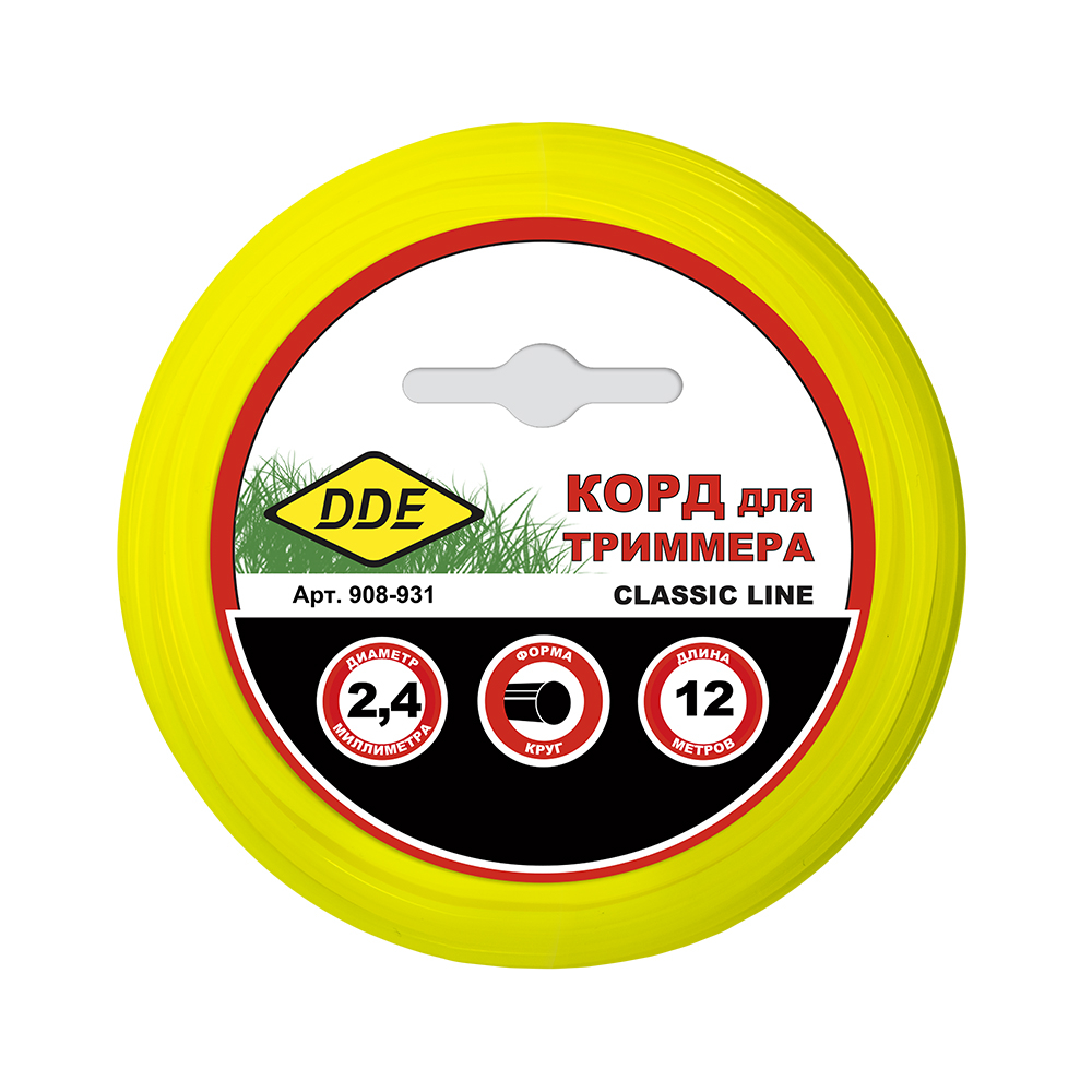 Корд триммерный на подвесе DDE "Classic line" (круг) 2,4 мм х 12 м, желтый(круг) 2,4 мм х 12 м, желтый