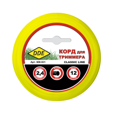 Корд триммерный на подвесе DDE "Classic line" (круг) 2,4 мм х 12 м, желтый(круг) 2,4 мм х 12 м, желтый