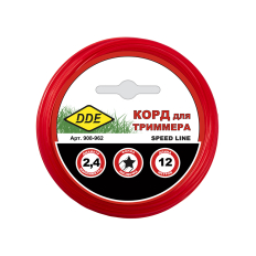 Корд триммерный на подвесе DDE "Speed line" (звезда) 2,4 мм х 12 м, красный(звезда) 2,4 мм х 12 м, красный