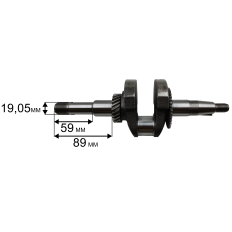 Коленвал DDE 168F/170F резьба 3/4"x16 UNF, вылет 59мм, под поршень Н=49 мм, Ø19,05мм