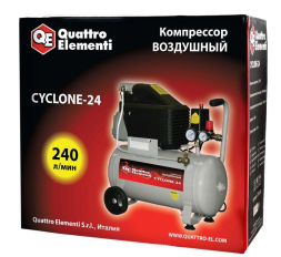Компрессор поршневой масляный QUATTRO ELEMENTI CYCLONE-24 (240 л/мин, 24л, 1500 Вт, 8 бар, 26кг) (770-230)(240 л/мин, 24л, 1500 Вт, 8 бар, 26кг) (770-230)