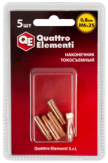 Наконечник токосъемный QUATTRO ELEMENTI M6x25   0.8 мм (5 шт) в блистере, для горелки полу (771-220)(5 шт) в блистере, для горелки полуавтомата