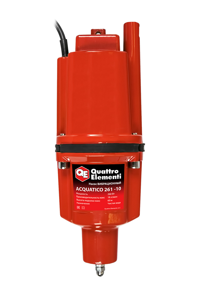 Насос вибрационный QUATTRO ELEMENTI Acquatico 261-10 (260 Вт, 1080 л/ч, для чистой, 60м, кабель10 м(260 Вт, 1080 л/ч, для чистой, 60м, кабель10 м, 3,2кг)