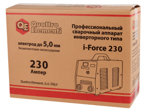 Аппарат электродной сварки, инвертор QUATTRO ELEMENTI i-FORCE 230 (230A, ПВ 60%, до 5 мм,  (771-619)(230A, ПВ 60%, до 5 мм, Дисплей, TIG-Lift, работа от 170В) ПРОФИ