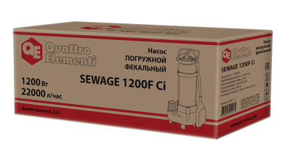 Насос фекальный QUATTRO ELEMENTI Sewage 1200F Ci (1200 Вт, 22000 л/ч, для грязной, 16 м, 21,0 кг)(1200 Вт, 22000 л/ч, для грязной, 16 м, 21,0 кг)