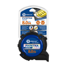 Рулетка КОБАЛЬТ УЛЬТРА 8м х 32мм, обрезиненный корпус, нейл. покр. ленты 0.13 мм, широкий магнит, тройной стопор, блист. подвес (924-047)нейл. покр. ленты 0.13 мм, широкий магнит, тройной стопор, блист. подвес (924-047)