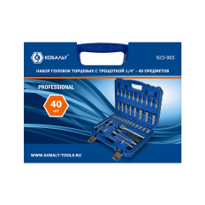 Набор головок торцевых КОБАЛЬТ с трещоткой 1/4", 40 ПРЕДМЕТОВ, CR-V, кейс (923-965)кейс (923-965)