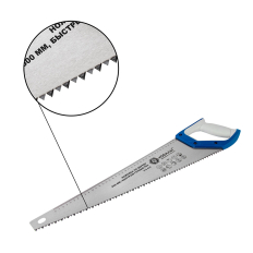 Ножовка по дереву КОБАЛЬТ быстрый грубый рез, 500 мм, шаг 7.5 мм (3.5 TPI), закаленные зубья, 2D-заточка, 2-х комп. рукоятка (916-639)500 мм, шаг 7.5 мм (3.5 TPI), закаленные зубья, 2D-заточка, 2-х комп. рукоятка (916-639)