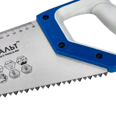 Ножовка по дереву КОБАЛЬТ быстрый грубый рез, 500 мм, шаг 7.5 мм (3.5 TPI), закаленные зубья, 2D-заточка, 2-х комп. рукоятка (916-639)500 мм, шаг 7.5 мм (3.5 TPI), закаленные зубья, 2D-заточка, 2-х комп. рукоятка (916-639)