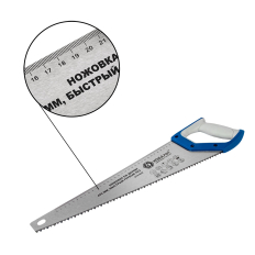 Ножовка по дереву КОБАЛЬТ быстрый грубый рез, 450 мм, шаг 7.5 мм (3.5 TPI), закаленные зубья, 2D-заточка, 2-х комп. рукоятка (916-622)450 мм, шаг 7.5 мм (3.5 TPI), закаленные зубья, 2D-заточка, 2-х комп. рукоятка (916-622)