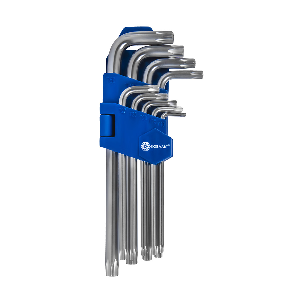 Набор ключей угловых удлинённых КОБАЛЬТ Tamper TORX: T10, T15, T20, T25, T27, T30, T40, Т45, Т50, CR-V, подвес (924-016)Т45, Т50, CR-V, подвес (924-016)