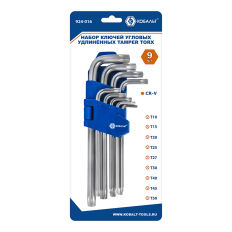 Набор ключей угловых удлинённых КОБАЛЬТ Tamper TORX: T10, T15, T20, T25, T27, T30, T40, Т45, Т50, CR-V, подвес (924-016)Т45, Т50, CR-V, подвес (924-016)