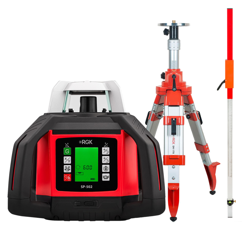 Комплект: ротационный нивелир RGK SP-502 + штатив RGK SH-170 рейка RGK LR-2