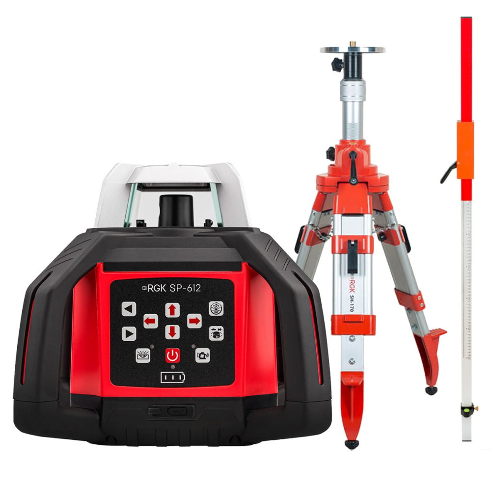 Комплект: ротационный нивелир RGK SP-612 с калибровкой + штатив RGK SH-170 рейка RGK LR-2