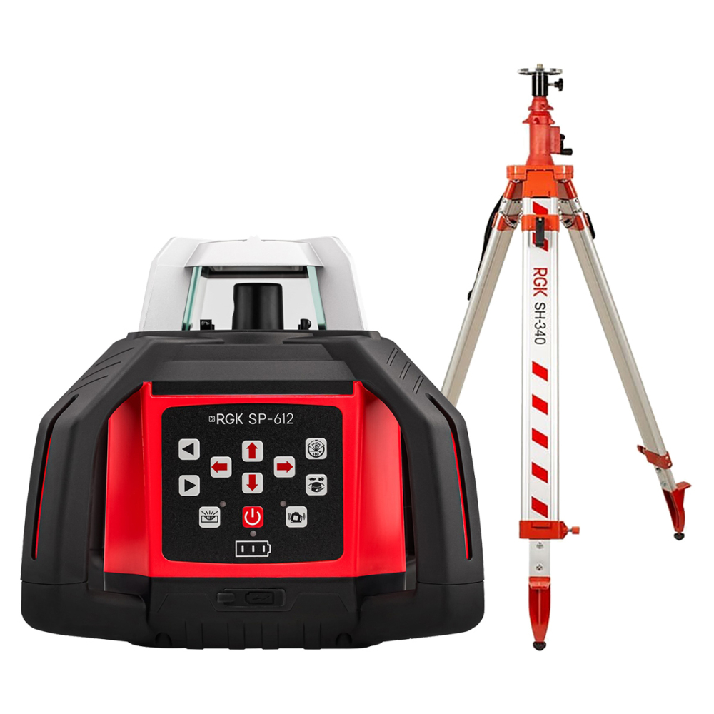 Комплект: ротационный нивелир RGK SP-612 с калибровкой + элевационный штатив RGK SH-340